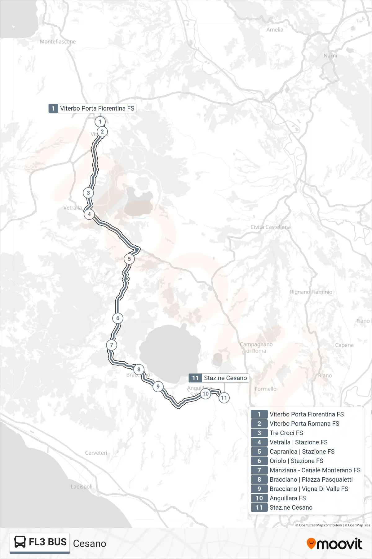 Linea FL3 BUS bus (Cesano) - Percorsi e fermate sulla mappa