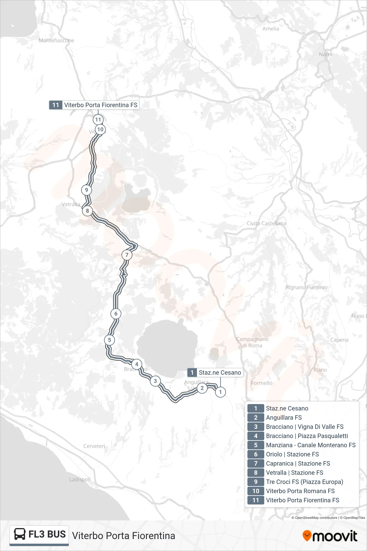 Linea FL3 BUS bus (Viterbo Porta Fiorentina) - Percorsi e fermate sulla mappa