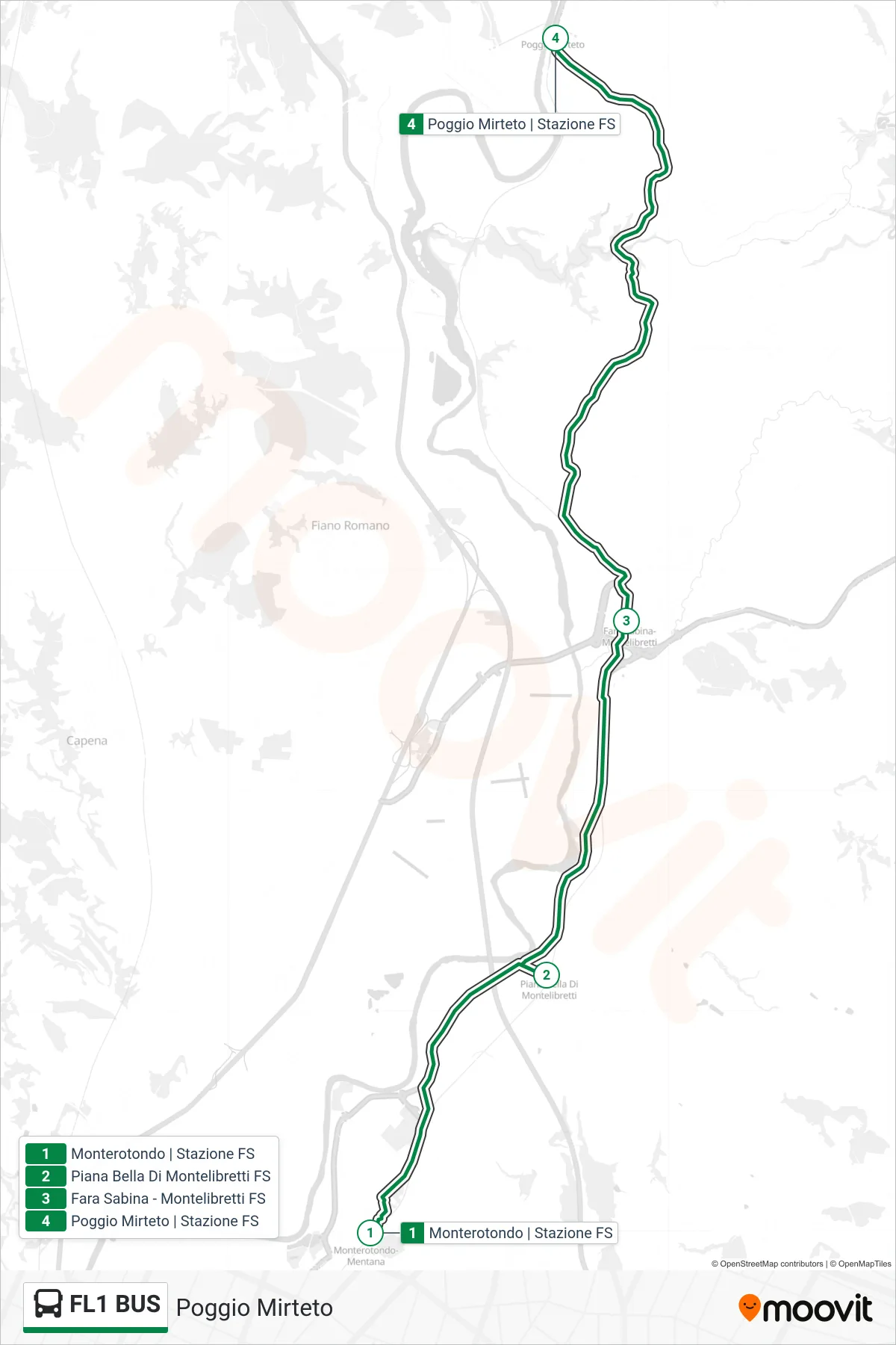 Linea FL1 BUS bus (Poggio Mirteto) - Percorsi e fermate sulla mappa