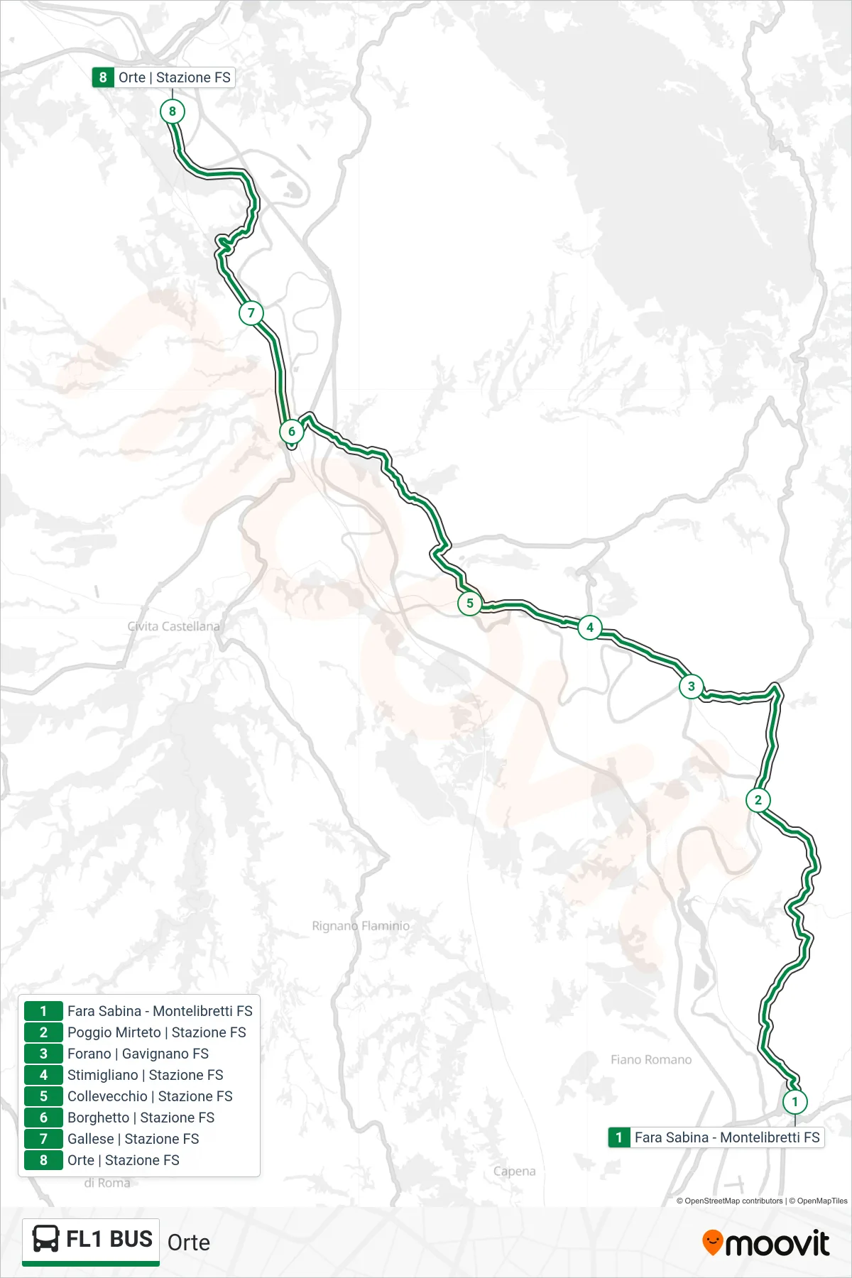 Linea FL1 BUS bus (Orte) - Percorsi e fermate sulla mappa