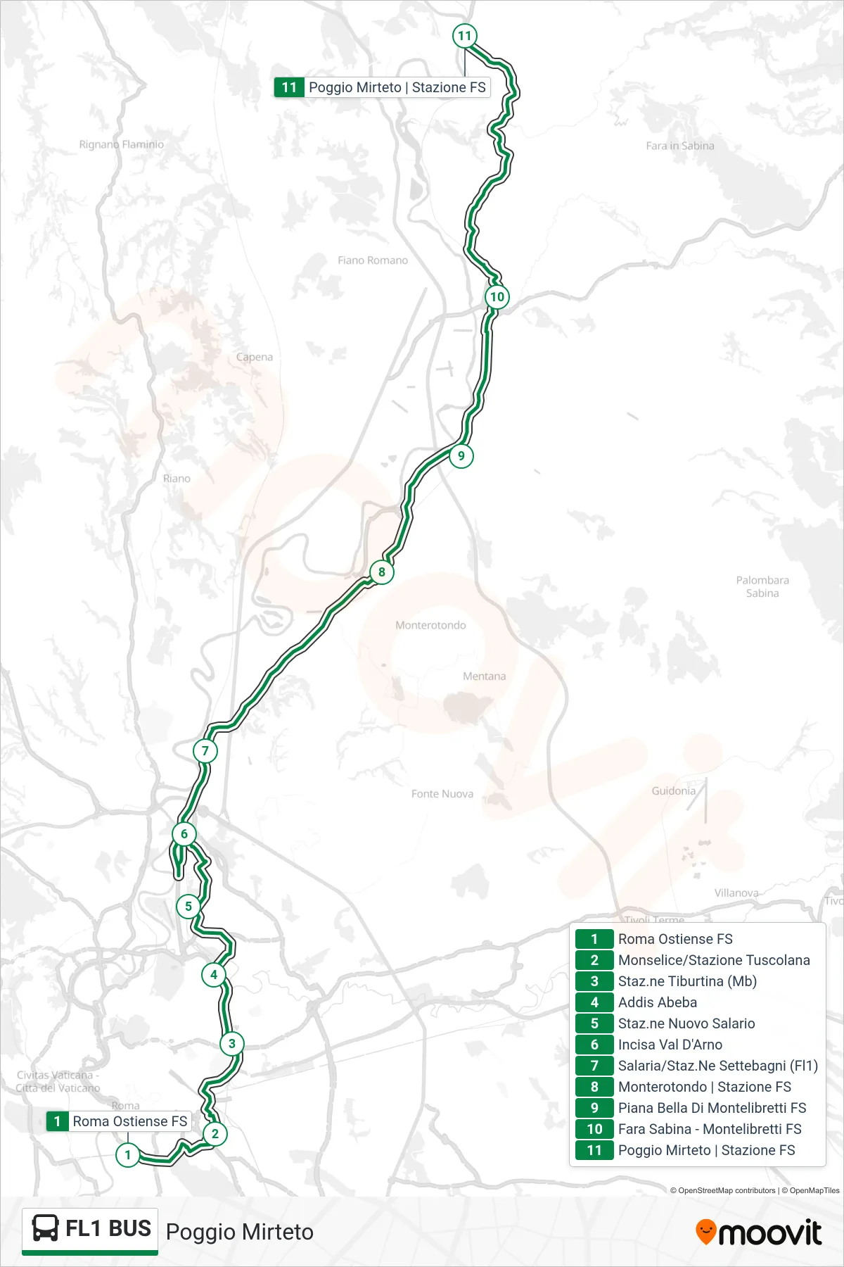 Linea FL1 BUS bus (Poggio Mirteto) - Percorsi e fermate sulla mappa