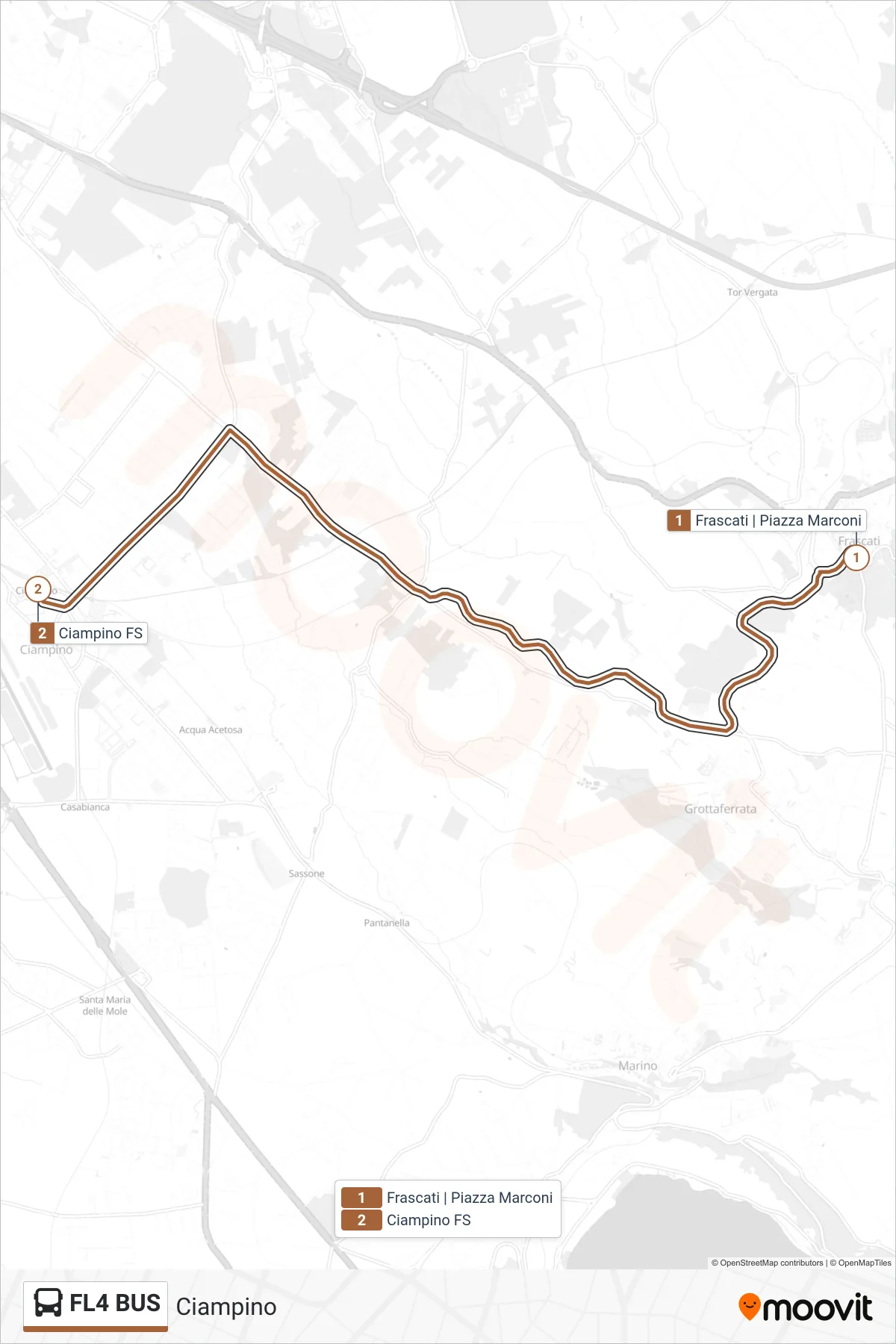 Linea FL4 BUS bus (Ciampino) - Percorsi e fermate sulla mappa