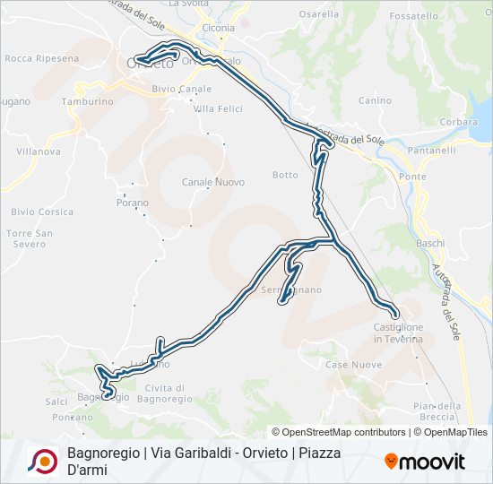 Percorso linea bus COTRAL