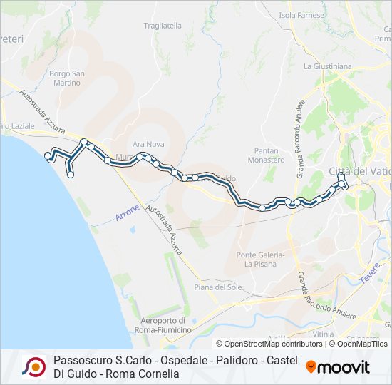 Percorso linea bus COTRAL