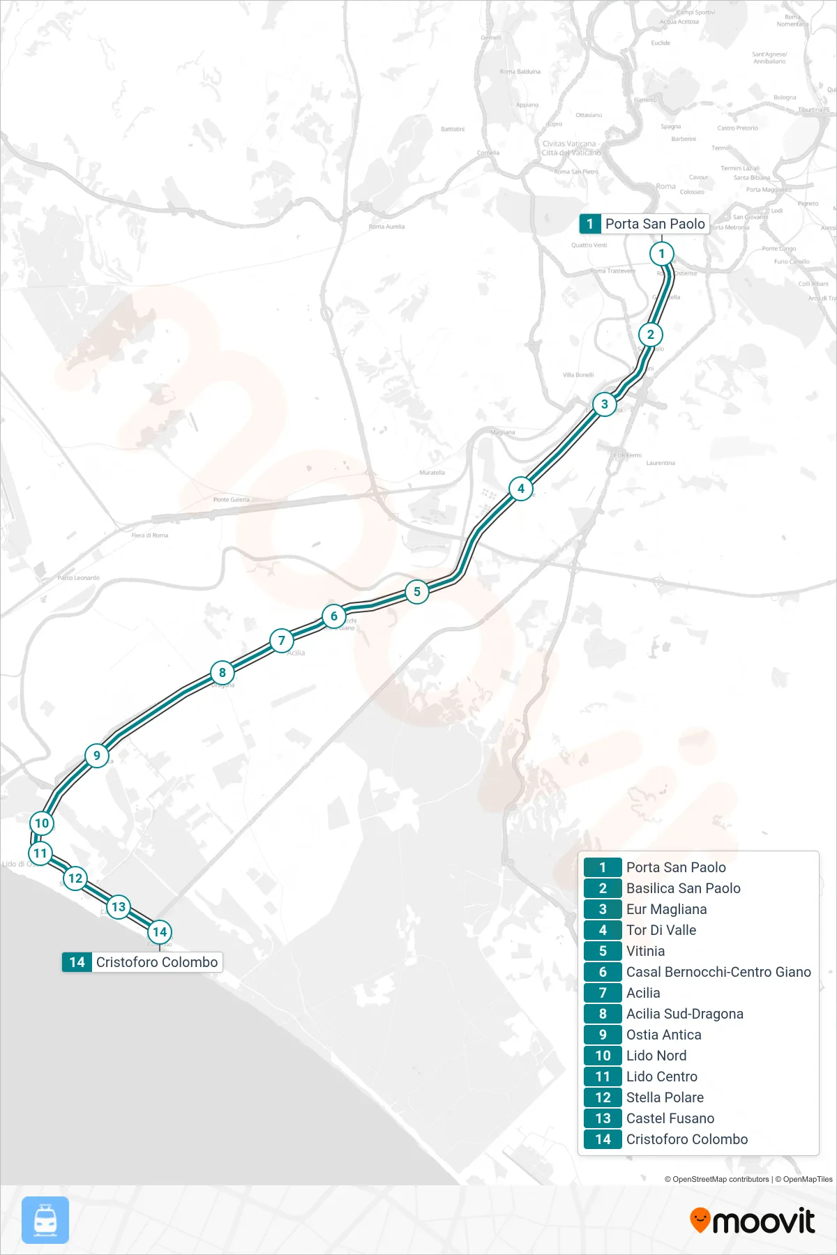 Linea FC2 treno (Cristoforo Colombo) - Percorsi e fermate sulla mappa