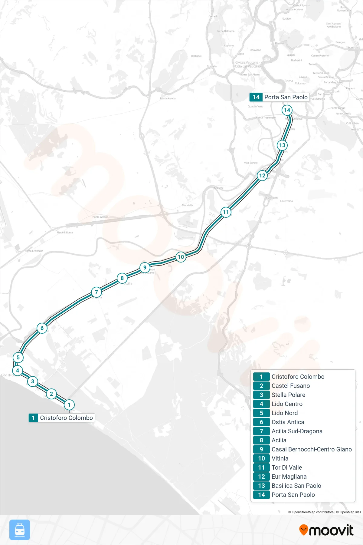 Linea FC2 treno (Porta San Paolo) - Percorsi e fermate sulla mappa