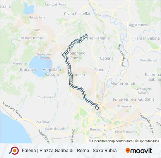 Percorso linea bus COTRAL