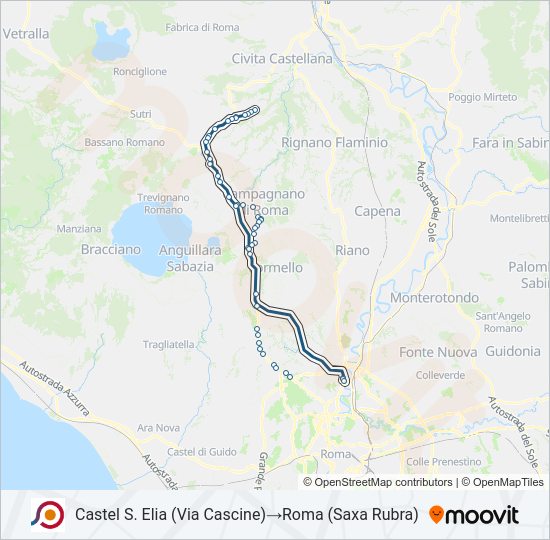 Percorso linea bus COTRAL