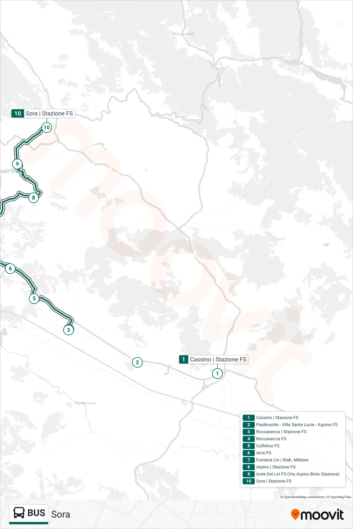 Linea BUS bus (Sora) - Percorsi e fermate sulla mappa