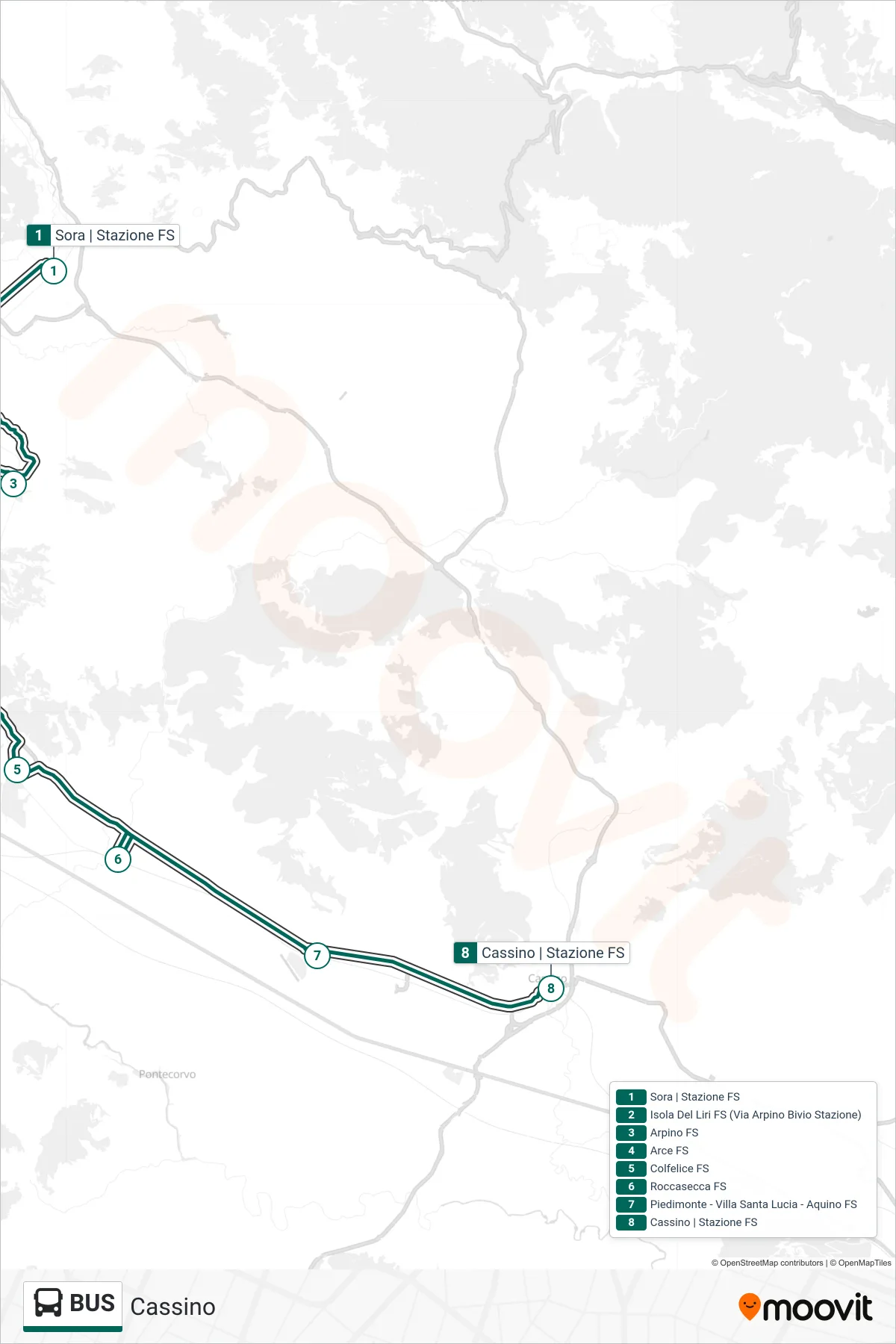 Linea BUS bus (Cassino) - Percorsi e fermate sulla mappa