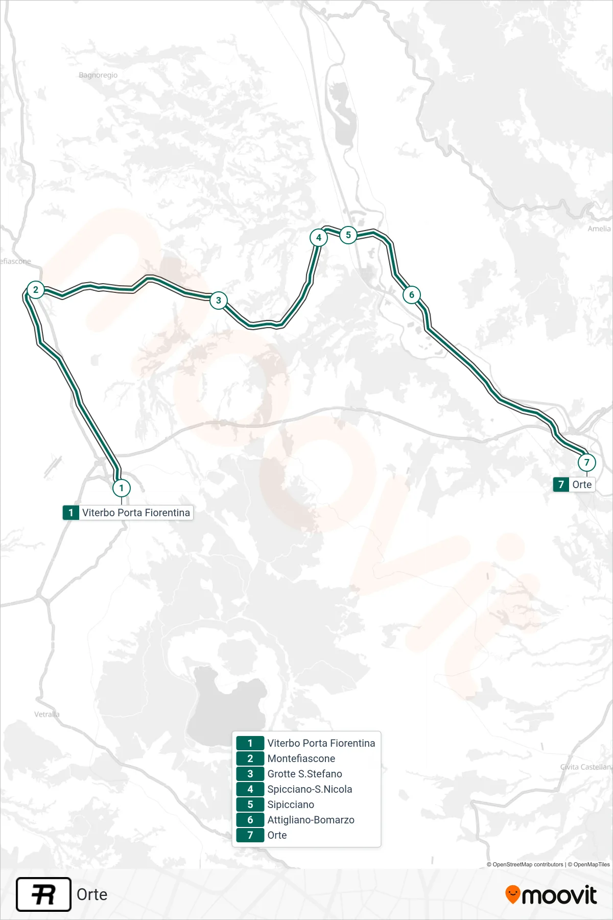 Linea R treno (Orte) - Percorsi e fermate sulla mappa