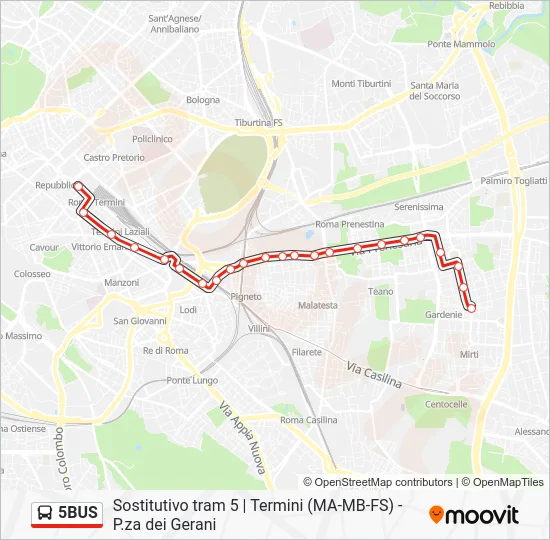 Percorso linea bus 5BUS