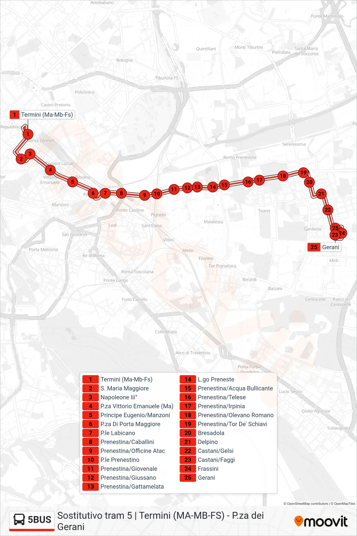 Linea 5BUS  bus (Gerani) - Percorsi e fermate sulla mappa