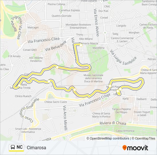 Percorso linea bus NC