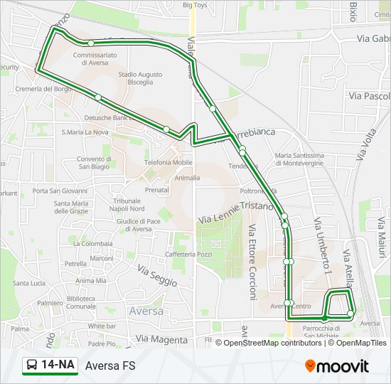 Percorso linea bus 14-NA