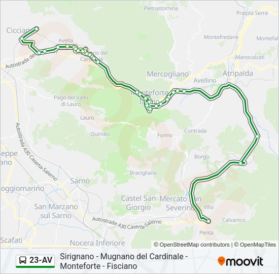 Percorso linea bus 23-AV