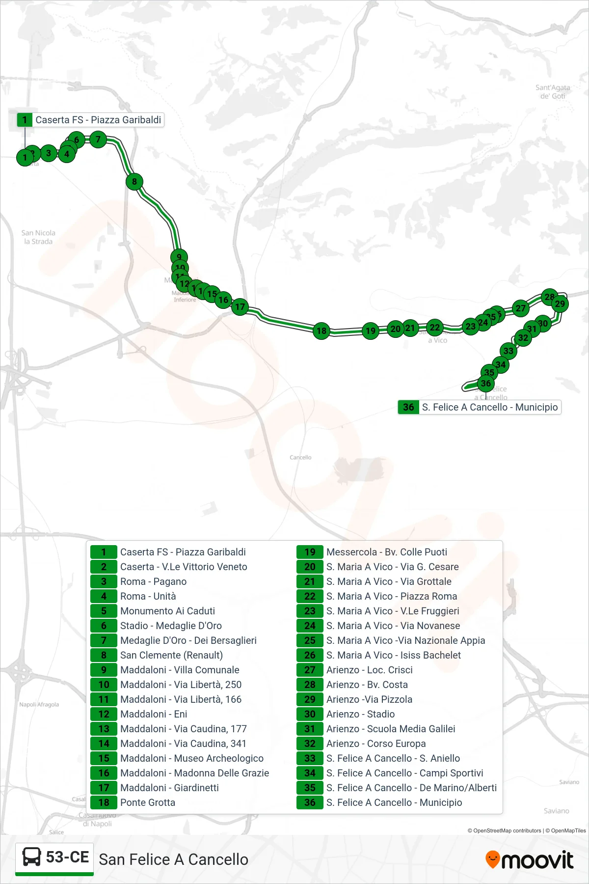 Linea 53-CE  bus (San Felice A Cancello) - Percorsi e fermate sulla mappa