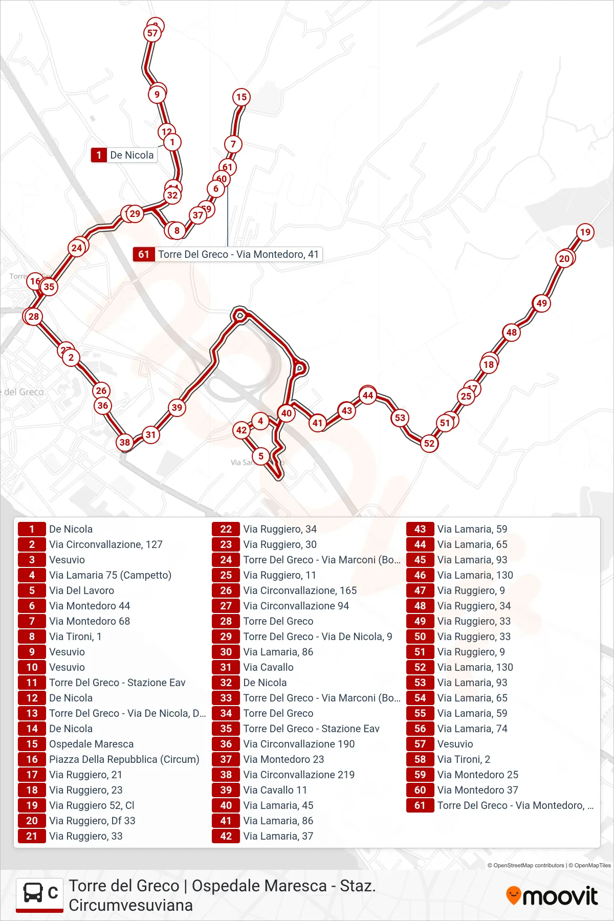 Linea C bus (P.za Repubblica - Staz. EAV) - Percorsi e fermate sulla mappa