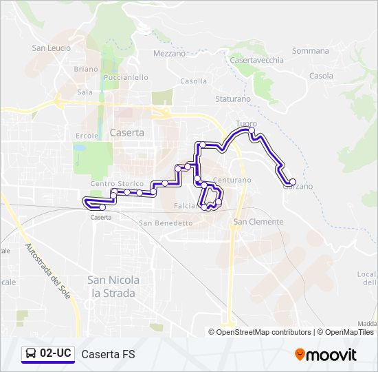 Percorso linea bus 02-UC