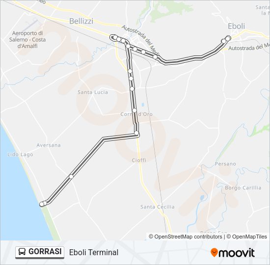 Percorso linea bus GORRASI