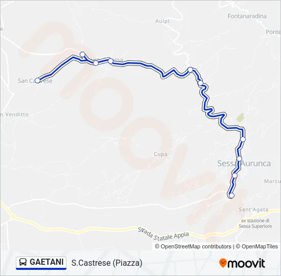 Percorso linea bus GAETANI