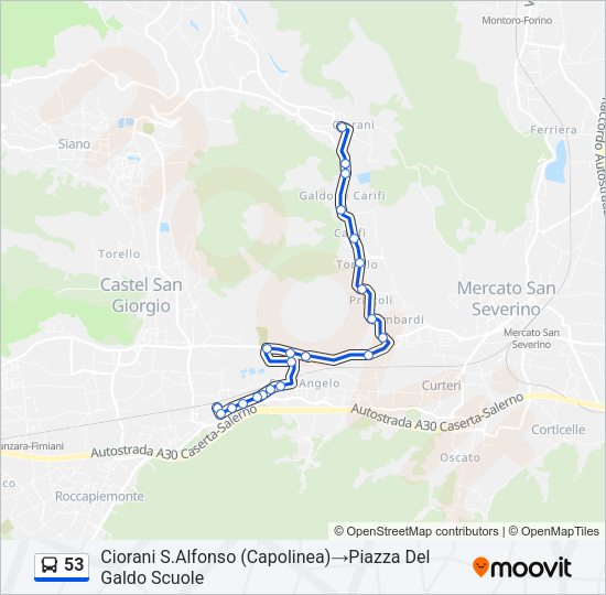 Percorso linea bus 53