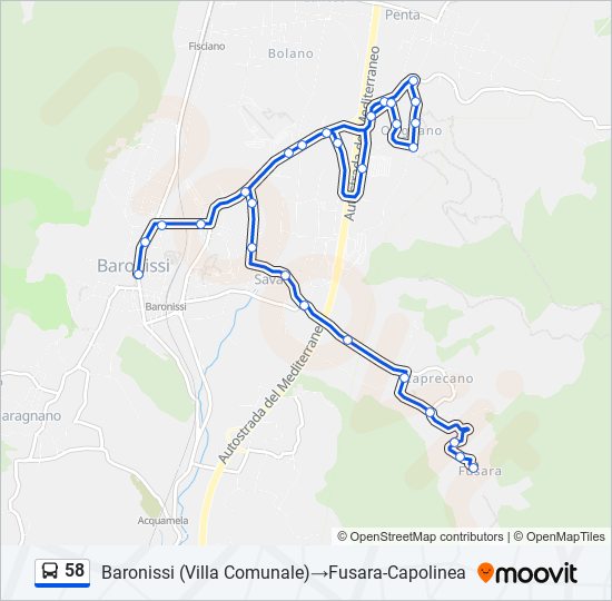 Percorso linea bus 58