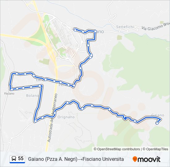 55 bus Line Map