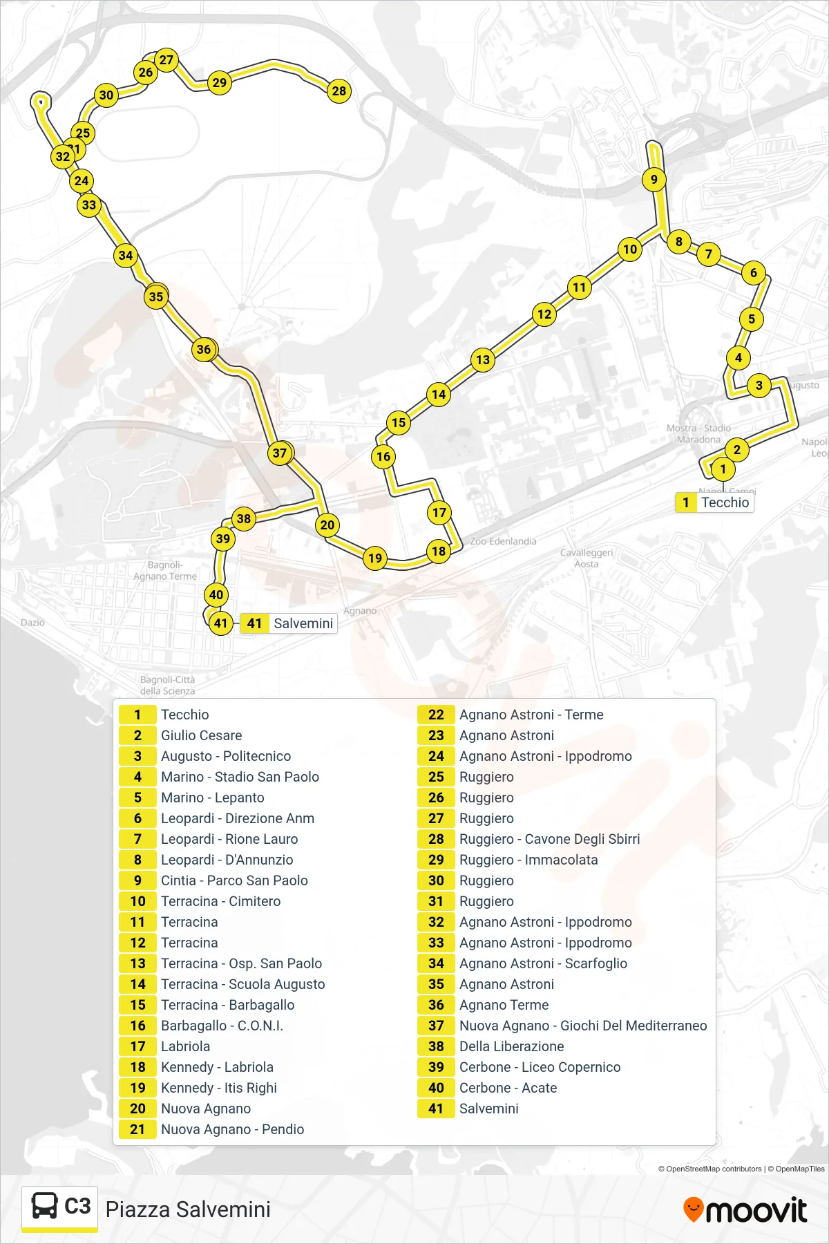 Linea C3 bus (Piazza Salvemini) - Percorsi e fermate sulla mappa