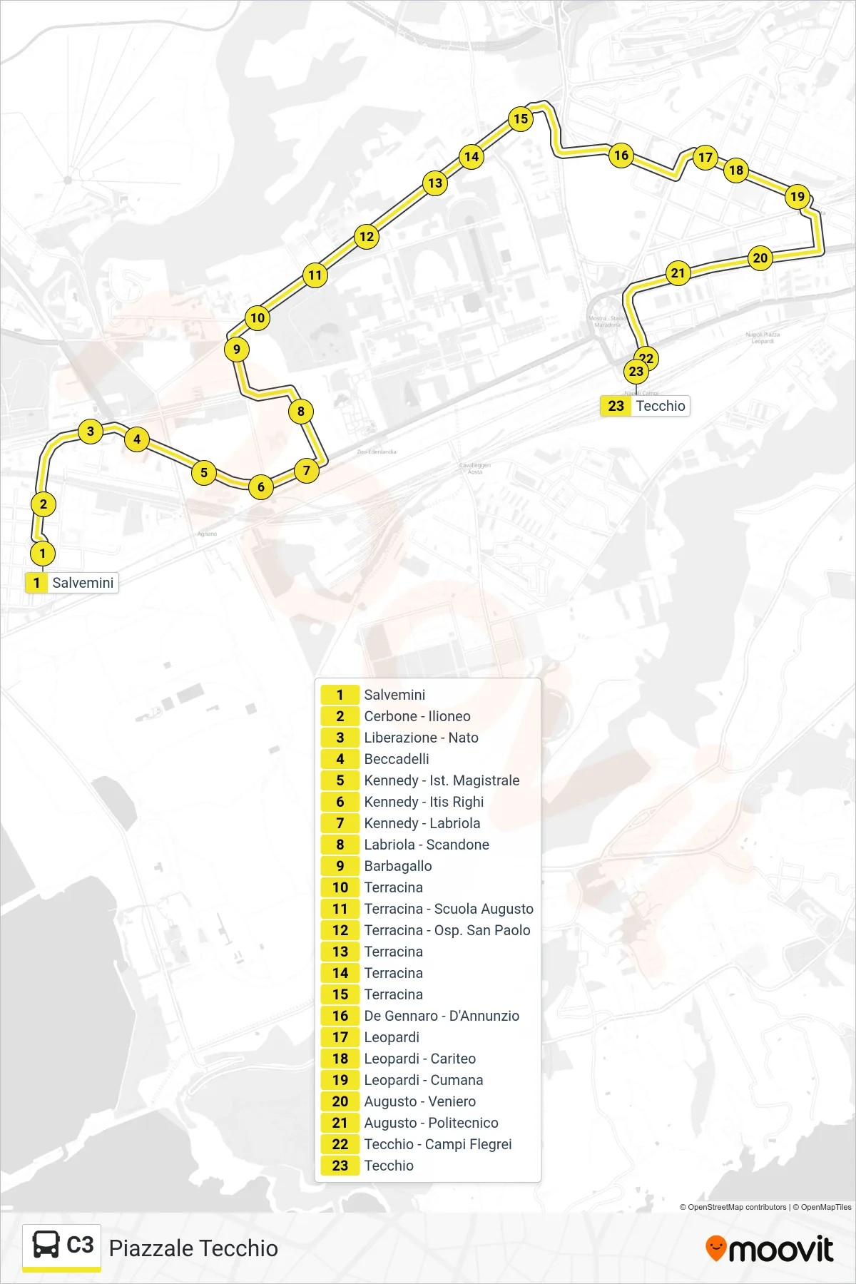 Linea C3  bus (Piazzale Tecchio) - Percorsi e fermate sulla mappa
