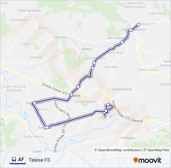 Percorso linea bus AF