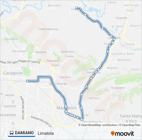 Percorso linea bus DAMIANO