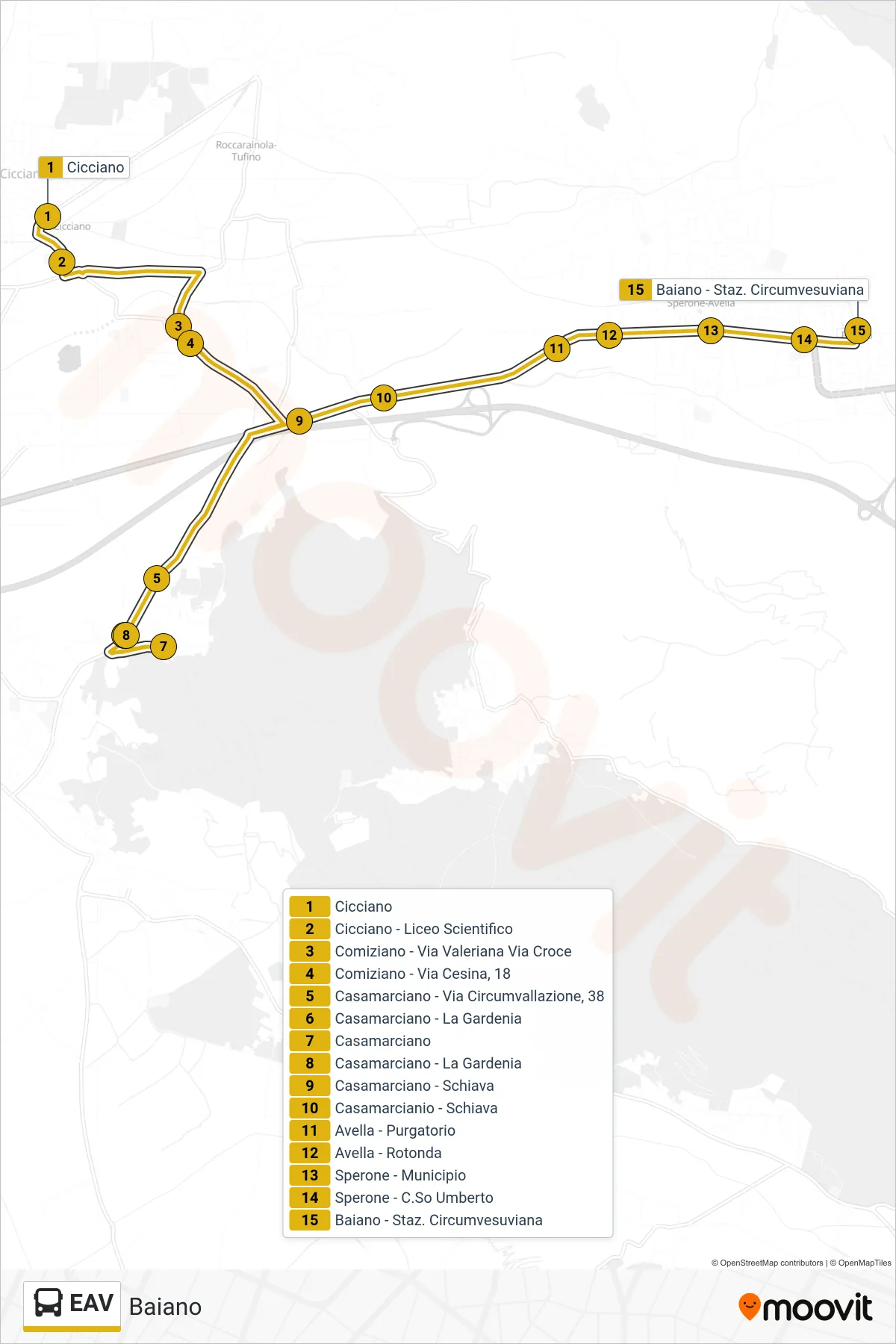 Linea EAV  bus (Baiano) - Percorsi e fermate sulla mappa