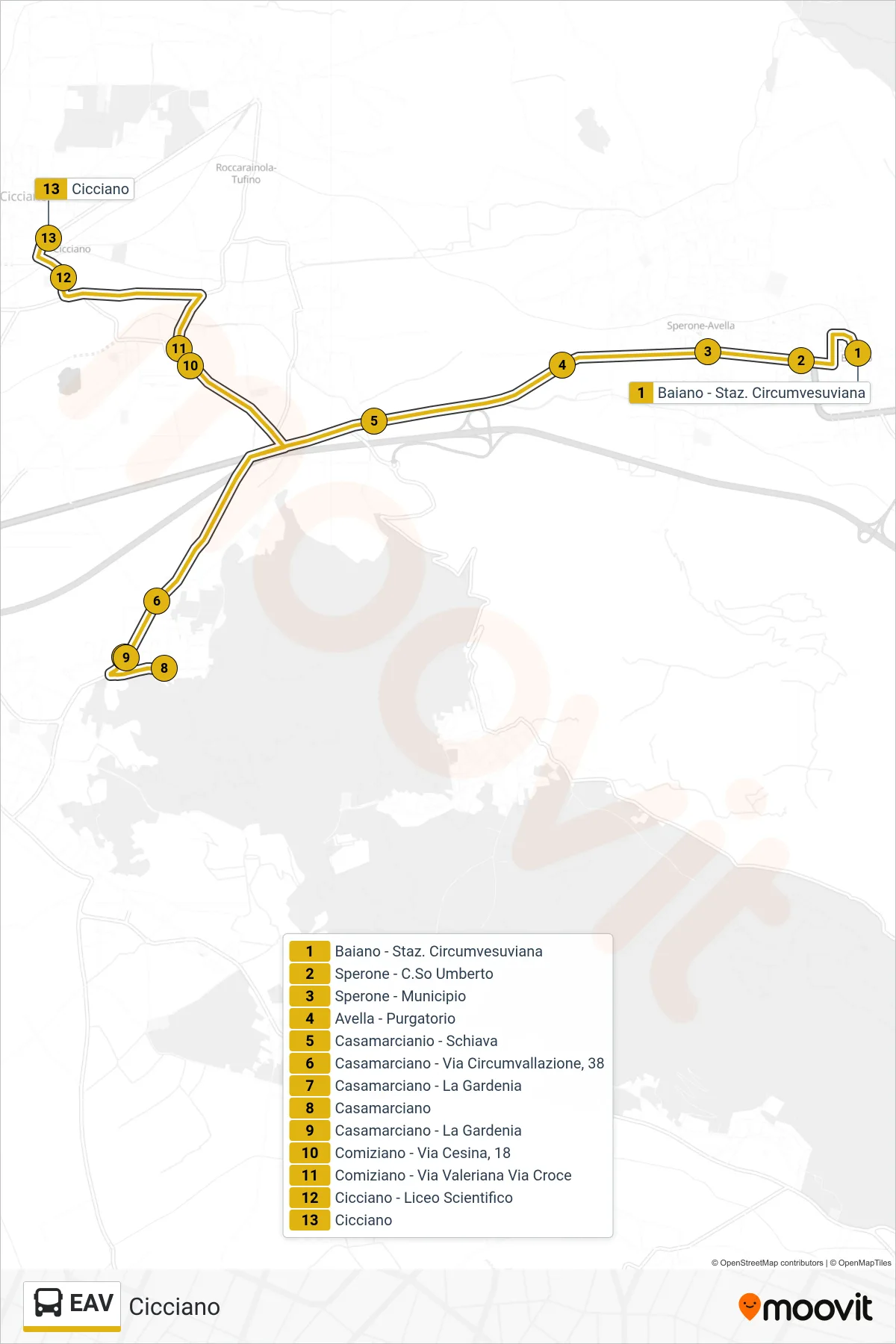 Linea EAV  bus (Cicciano) - Percorsi e fermate sulla mappa
