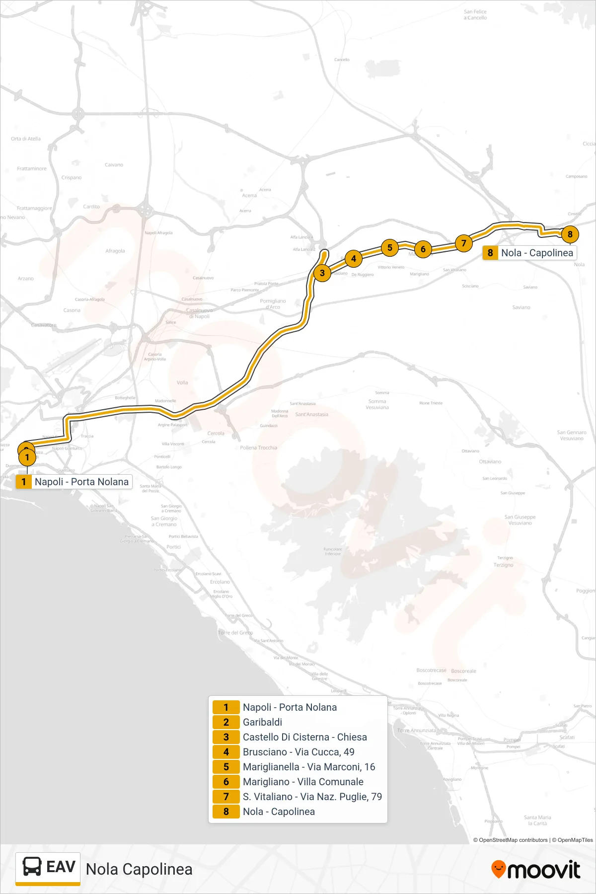 Linea EAV bus (Nola Capolinea) - Percorsi e fermate sulla mappa