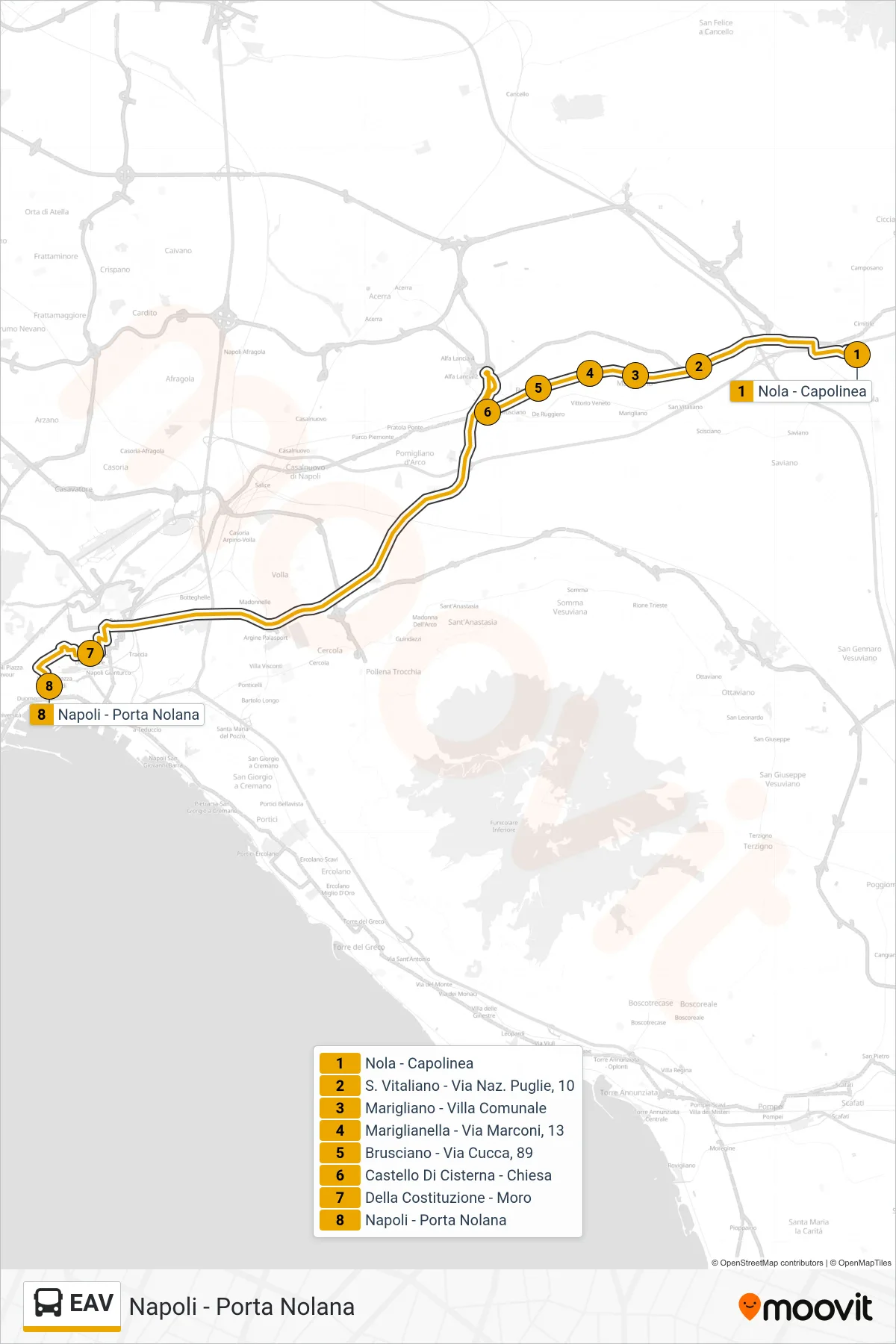 Linea EAV bus (Napoli - Porta Nolana) - Percorsi e fermate sulla mappa