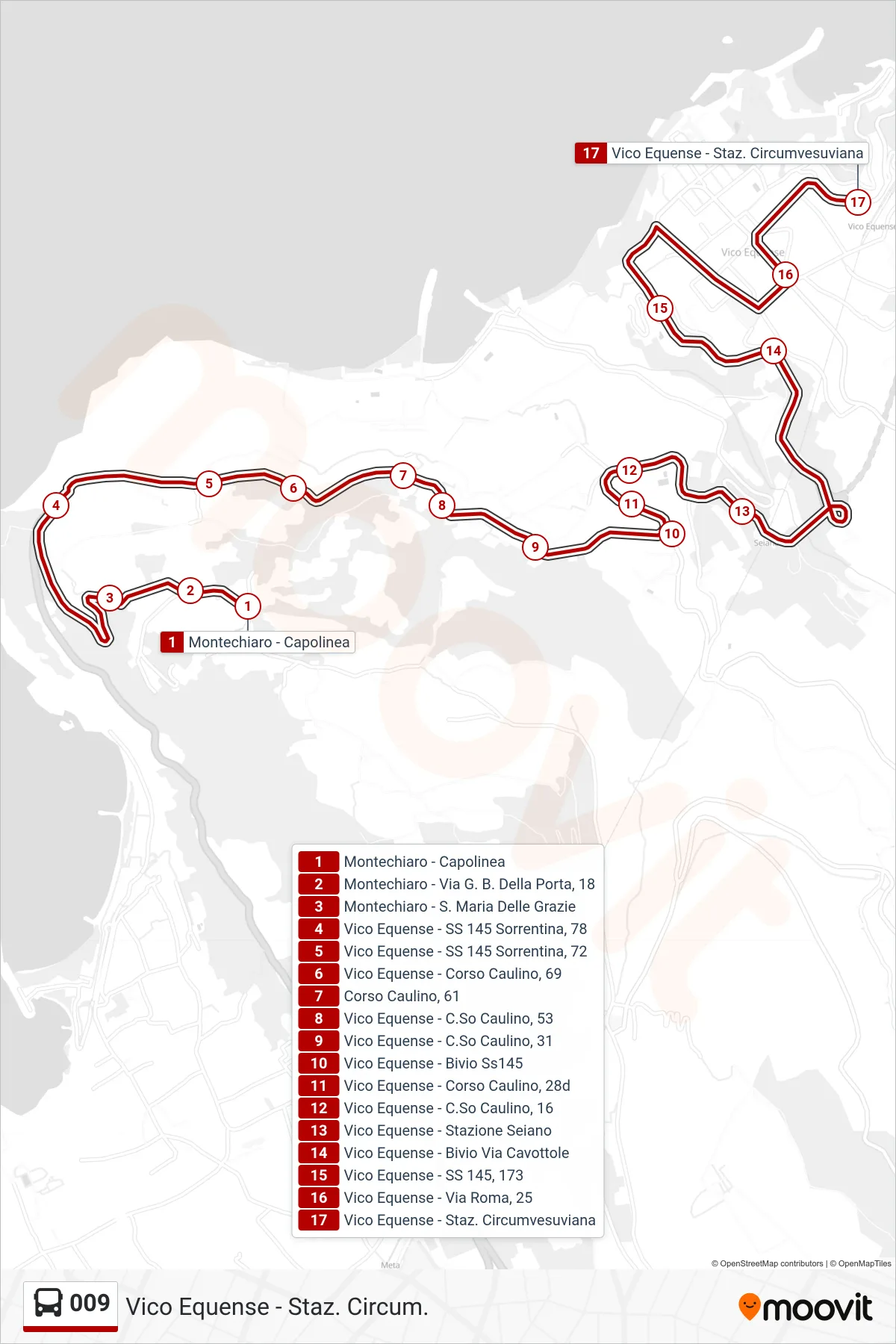 Linea 009 bus (Vico Equense - Staz. Circum.) - Percorsi e fermate sulla mappa