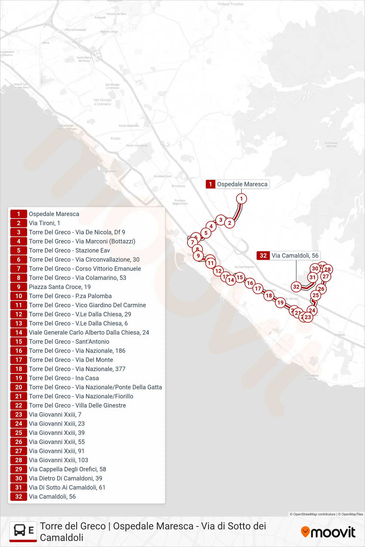 Linea E bus (Via Sotto Dei Camaldoli) - Percorsi e fermate sulla mappa