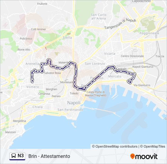 Percorso linea bus N3