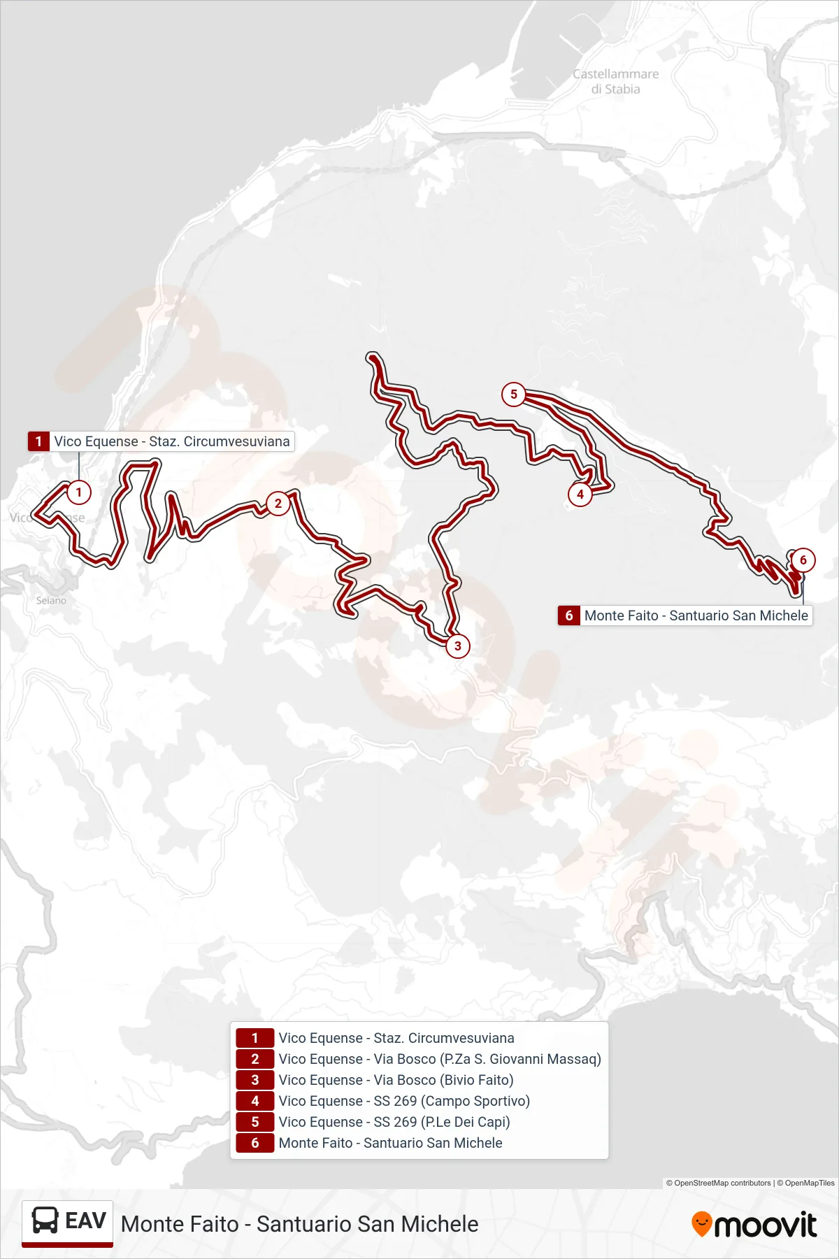 Linea EAV bus (Monte Faito - Santuario San Michele) - Percorsi e fermate sulla mappa