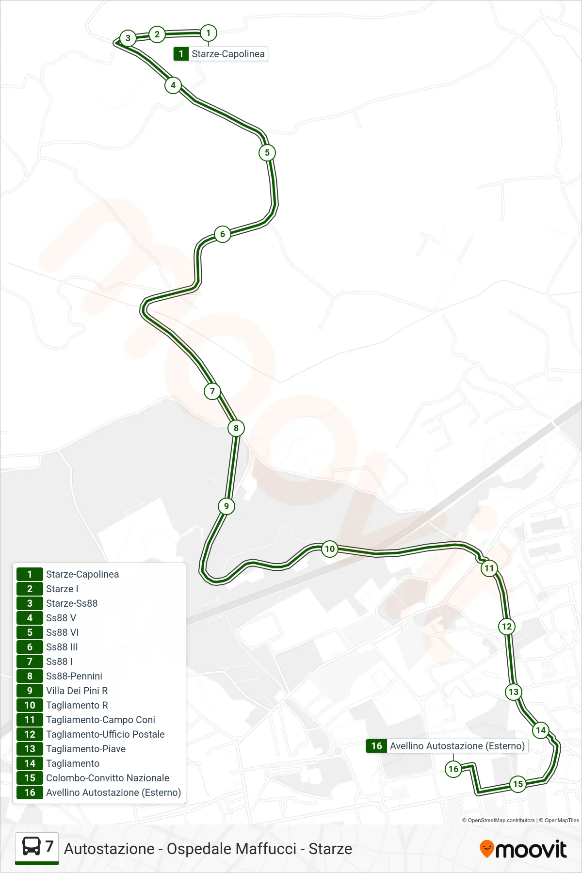 Linea 7  bus (Avellino Autostazione) - Percorsi e fermate sulla mappa