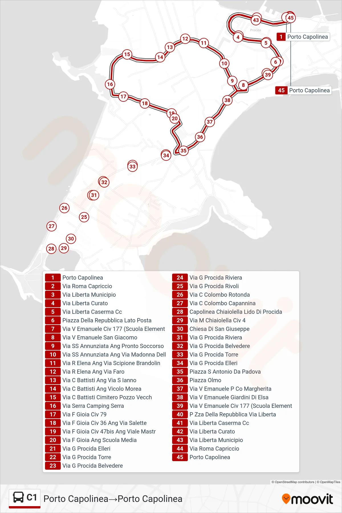 Linea C1 tram (Porto Capolinea→Porto Capolinea) - Percorsi e fermate sulla mappa