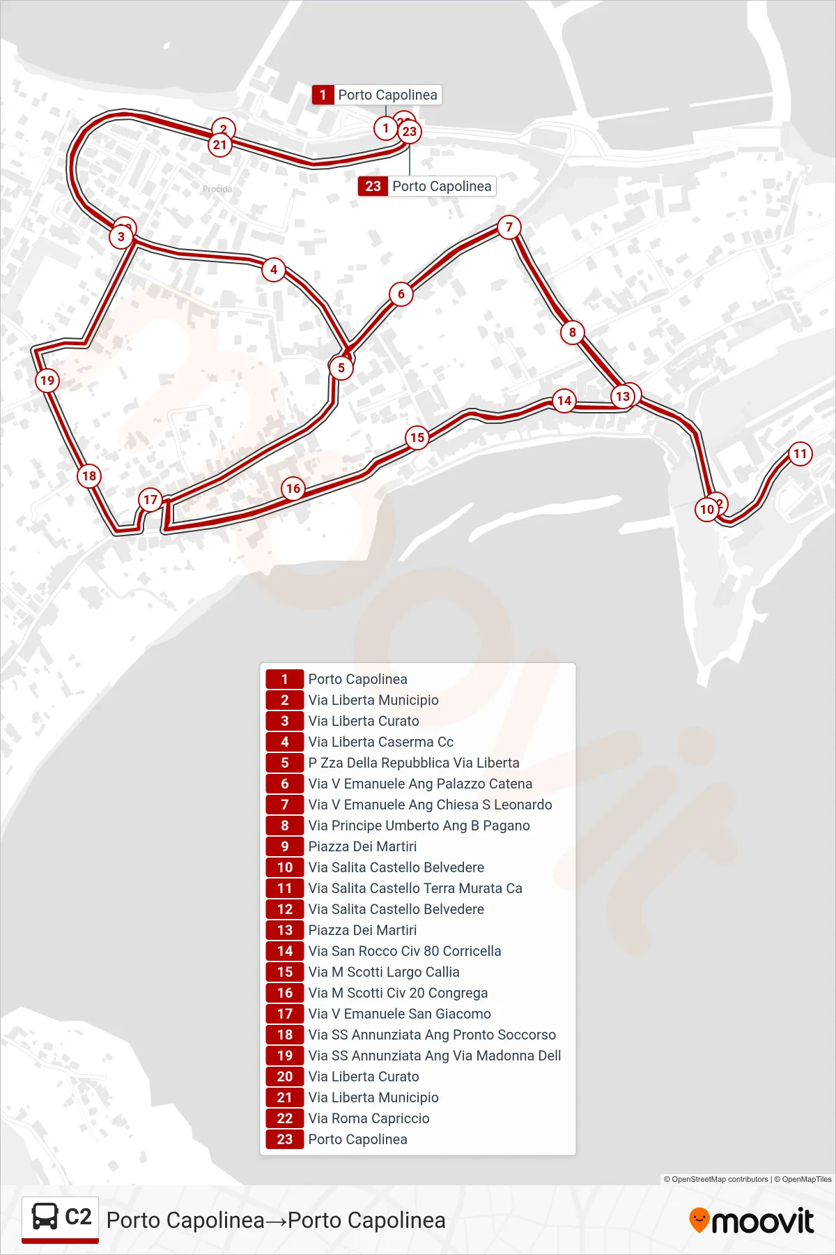 Linea C2  tram (Porto   Capolinea‎→Porto   Capolinea) - Percorsi e fermate sulla mappa