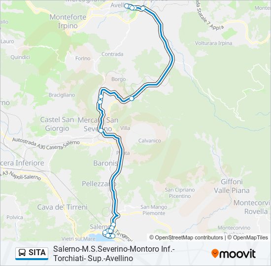 Linea sita orari, fermate e mappe SalernoM.S.SeverinoMontoro Inf.Torchiati Sup.Avellino