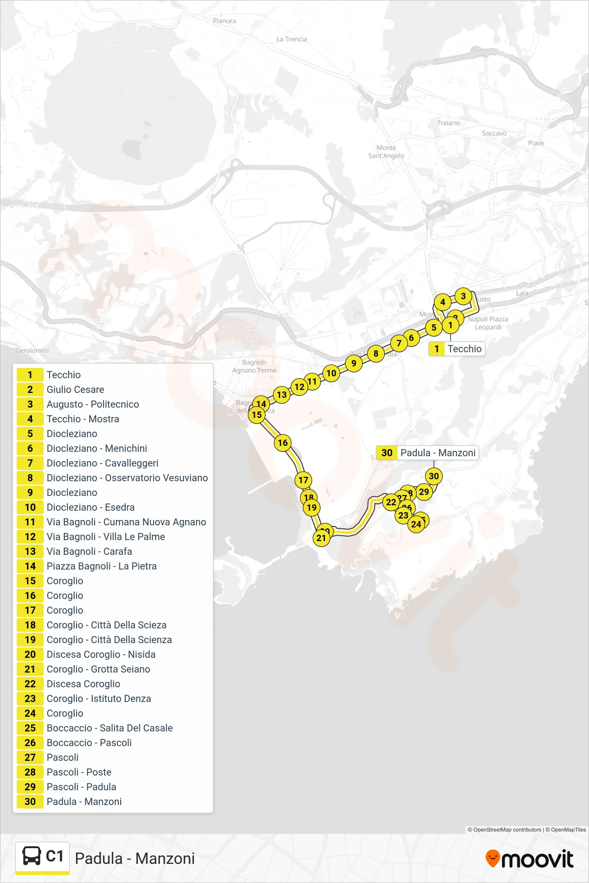 Linea C1  bus (Padula - Manzoni) - Percorsi e fermate sulla mappa