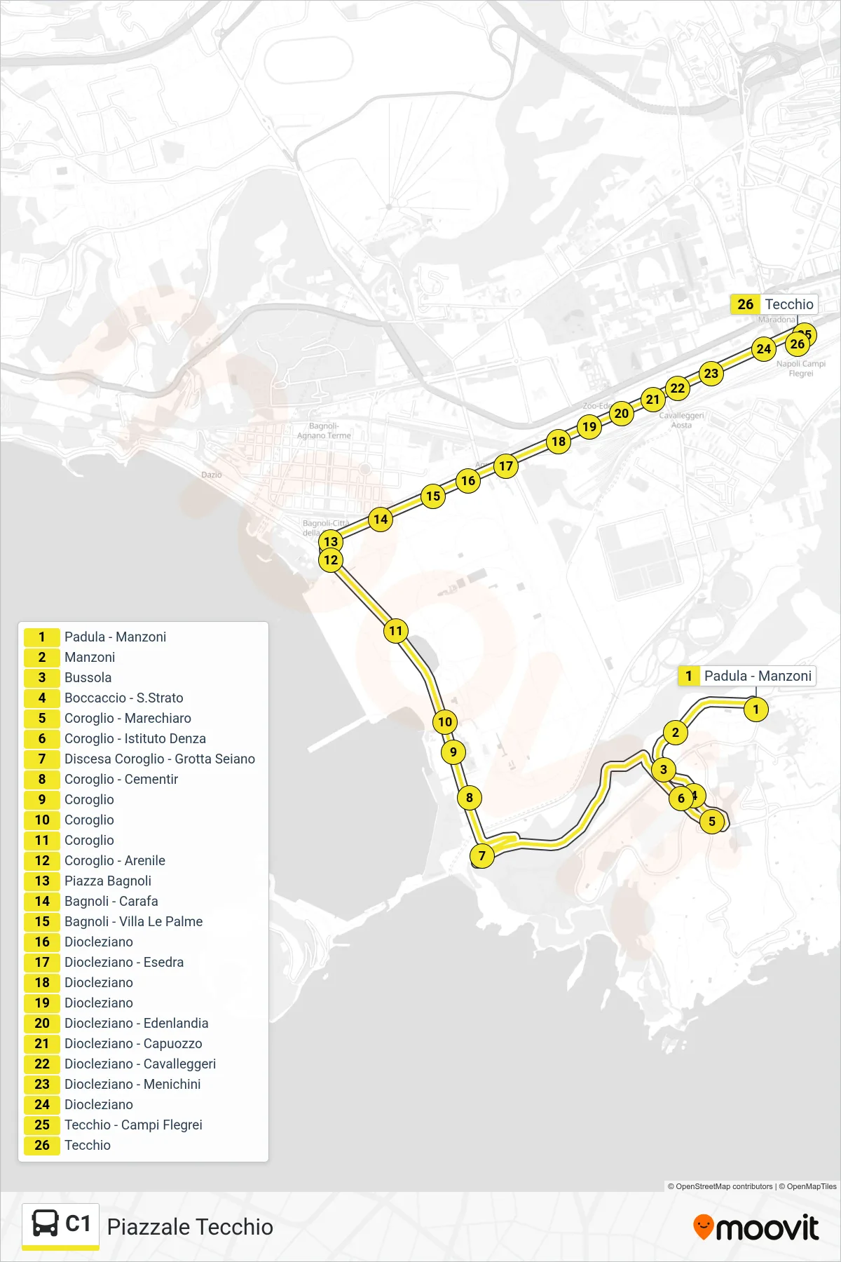 Linea C1  bus (Piazzale Tecchio) - Percorsi e fermate sulla mappa