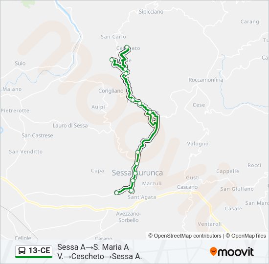 Percorso linea bus 13-CE