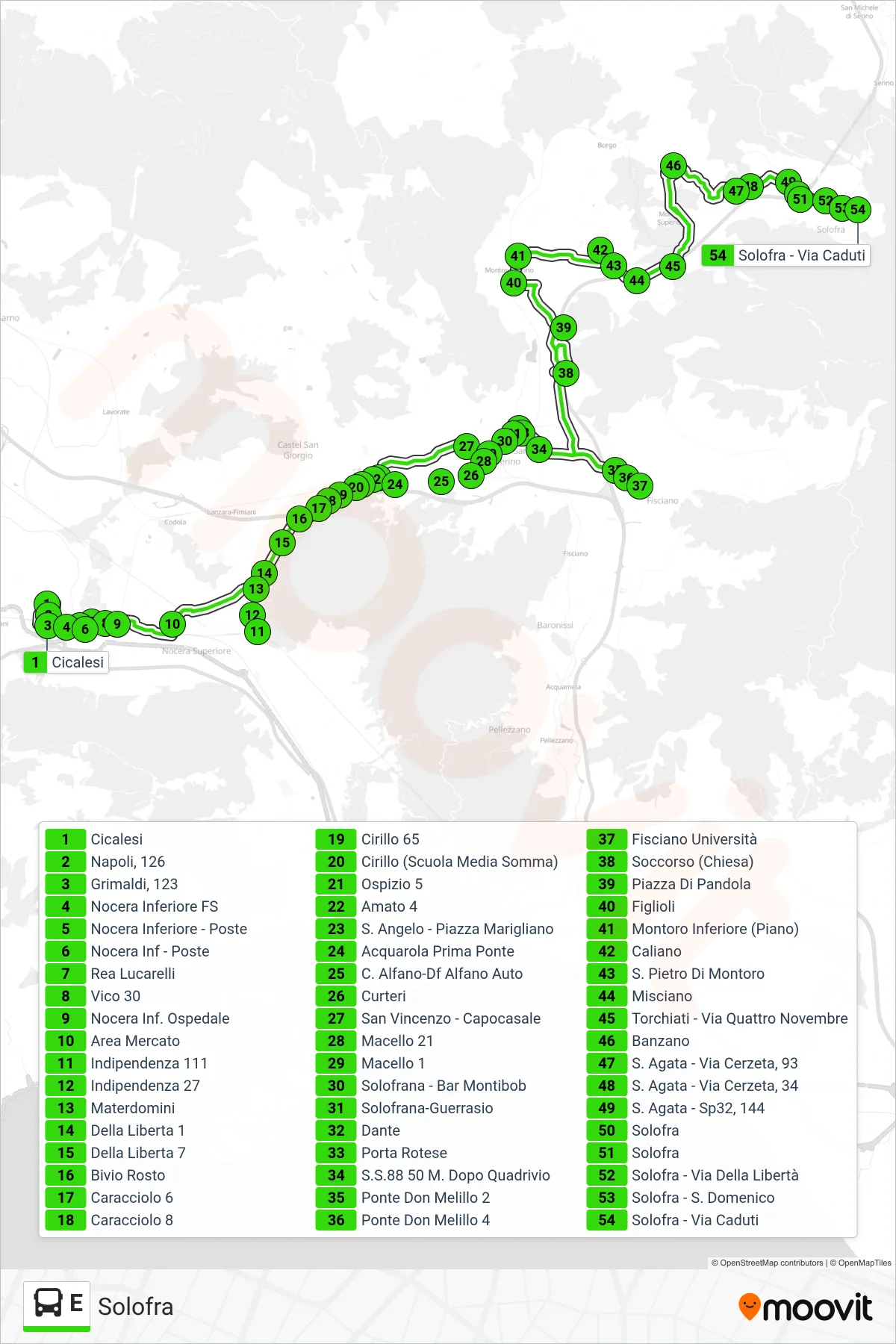 Linea E bus (Solofra) - Percorsi e fermate sulla mappa