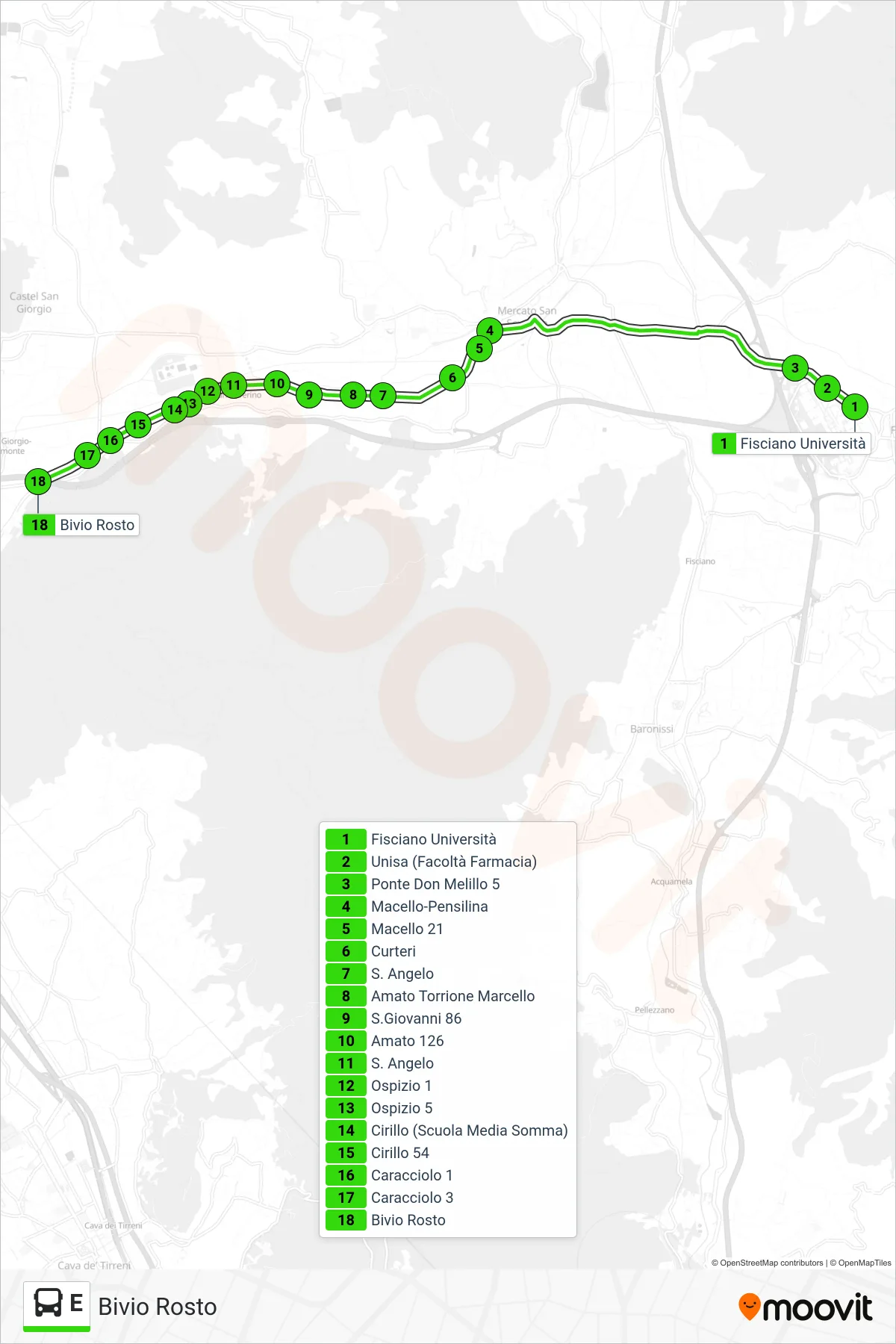 Linea E  bus (Bivio Rosto) - Percorsi e fermate sulla mappa