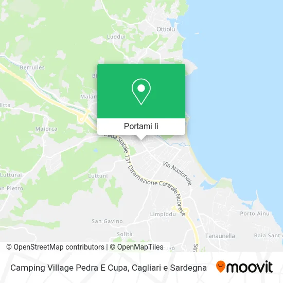Come arrivare a Camping Village Pedra E Cupa a Budoni con bus?